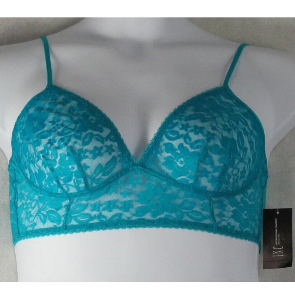 INC International Concepts Women's Floral Lace Bralette, Seal Isle Aqua, Medium